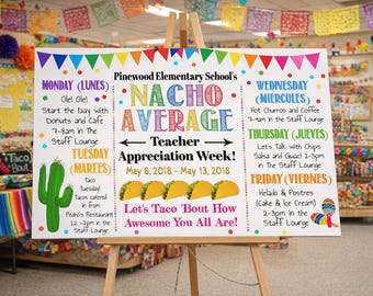Editable Nacho Average Teacher Appreciation Week Itinerary Poster, Employee Staff Nurse Thank You Events Schedule Template Digital Download