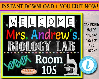 Editable Science Lab Door Sign: Teacher Classroom Decor (CANVA Template ...