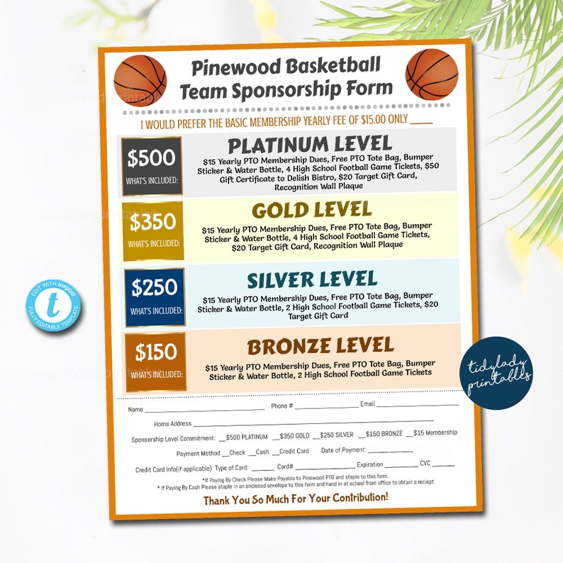 Basketball Sponsorship Form Sponsership Membership Donation Signup Basketball Sponsorship Form Sponsership Membership Donation Signup