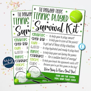 EDITIERBARE Tennis Survival Kit Printable, Tennis-Team-Geschenk, Team-Kinder Schulsport, Tennisspieler Snack Leckerli Tags, Team Bevorzugung Idee VORLAGE