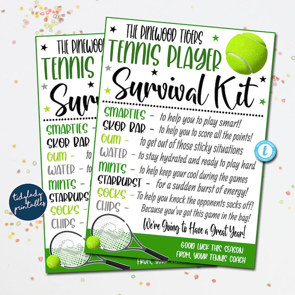 EDITABLE Tennis Survival Kit Printable, Tennis Team Gift, Team Kids School Sports, Tennis Player Snack Treat Tags, Team Favor Idea TEMPLATE