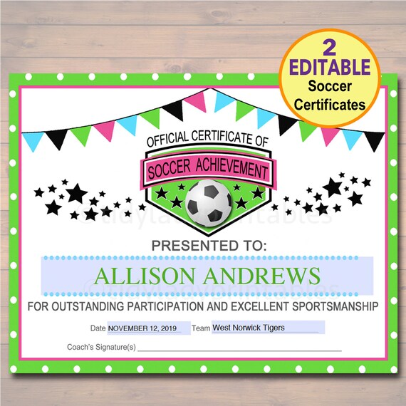 editable soccer award certificates instant download team etsy soccer awards certificate