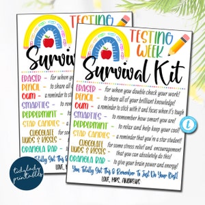 Etiqueta imprimible del kit de supervivencia de pruebas, pruebas estandarizadas de la semana de exámenes escolares, idea de regalo de estímulo para estudiantes de maestros de Pto Pta de la escuela, EDITABLE