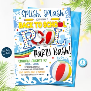 Back to School Pool Party Invitation: End of Summer (Printable Digital Invite)