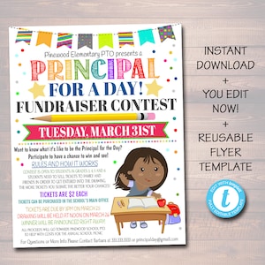EDITABLE Principal for a Day Contest Fundraiser Flyer, Printable Handout, School Fundraising Event, PTO PTA Event, Instant Download Template