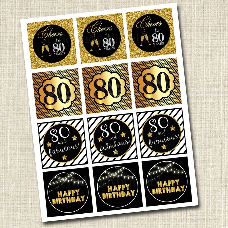 80th Birthday Cupcake Toppers PRINTABLE Cheers to Eighty Years Etsy