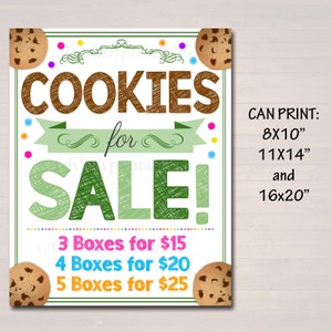 Cookie Booth Price Sign, Stop Cookies For Sale! Banner imprimible de entrega de galletas, póster de ventas de cabina de galletas, DESCARGA INSTANTÁNEA Stand de recaudación de fondos