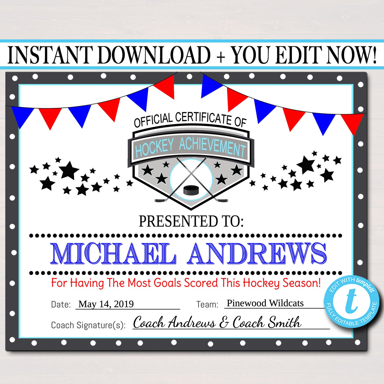 EDITABLE Hockey Award Certificates, INSTANT DOWNLOAD, Team Hockey Awards,  Hockey Party Printable, Printable Award Sports Certificates Inside Hockey Certificate Templates EDITABLE Hockey Award Certificates, INSTANT DOWNLOAD, Team Hockey Awards,  Hockey Party Printable, Printable Award Sports Certificates Inside Hockey Certificate Templates
