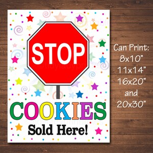 Cartel de Cookie Booth, Stop Cookies Vendidas Aquí, Banner Imprimible de Cookie Dropner, Cookie Booth Poster, Cookie Sale, INSTANT DOWNLOAD Fundraiser Booth