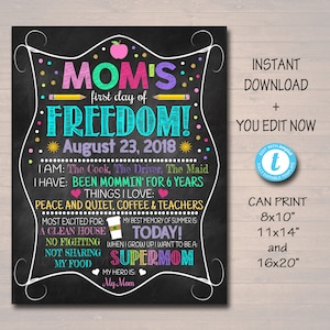 Mom&#39;s Day Out Back to School Photo Prop, First/Last Day of School Chalkboard Sign, Funny Sign, 1st Day of School Printable, INSTANT DOWNLOAD
