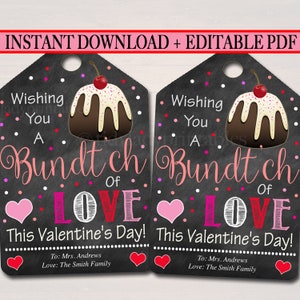 EDITABLE Bundt Cake Valentine Gift Tags, Staff Teacher Coworker Friend Volunteer Gift, Printable Bakery Treat Cake Labels, INSTANT DOWNLOAD