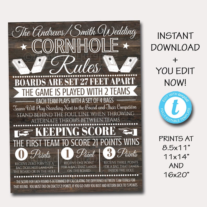 Cornhole Rules Sign Family Outdoor Games Bag Toss Tournament Etsy