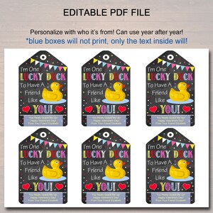 EDITABLE Rubber Duck Valentine's Day Gift Tags, Daycare Friend, Preschool Classroom Printable, Valentine Lucky Duck Tag, INSTANT DOWNLOAD image 2