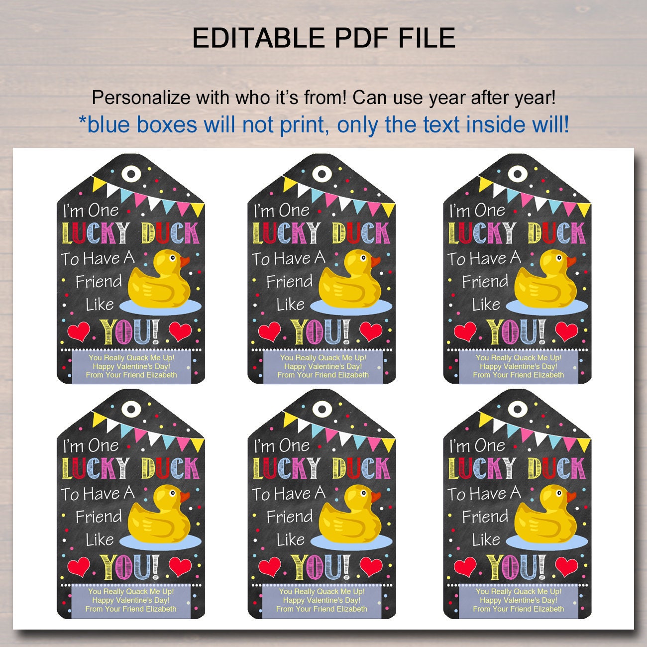 EDITABLE Rubber Duck Valentine's Day Gift Tags, Daycare Friend ...