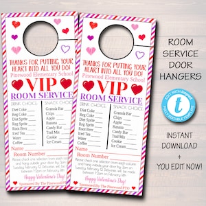 Valentine Room Service Türhänger, SOFORTIGER DOWNLOAD, Lehrer und Mitarbeiter Wertschätzung Ideen, druckbar bearbeitbar Danke, Schule Pto Pta