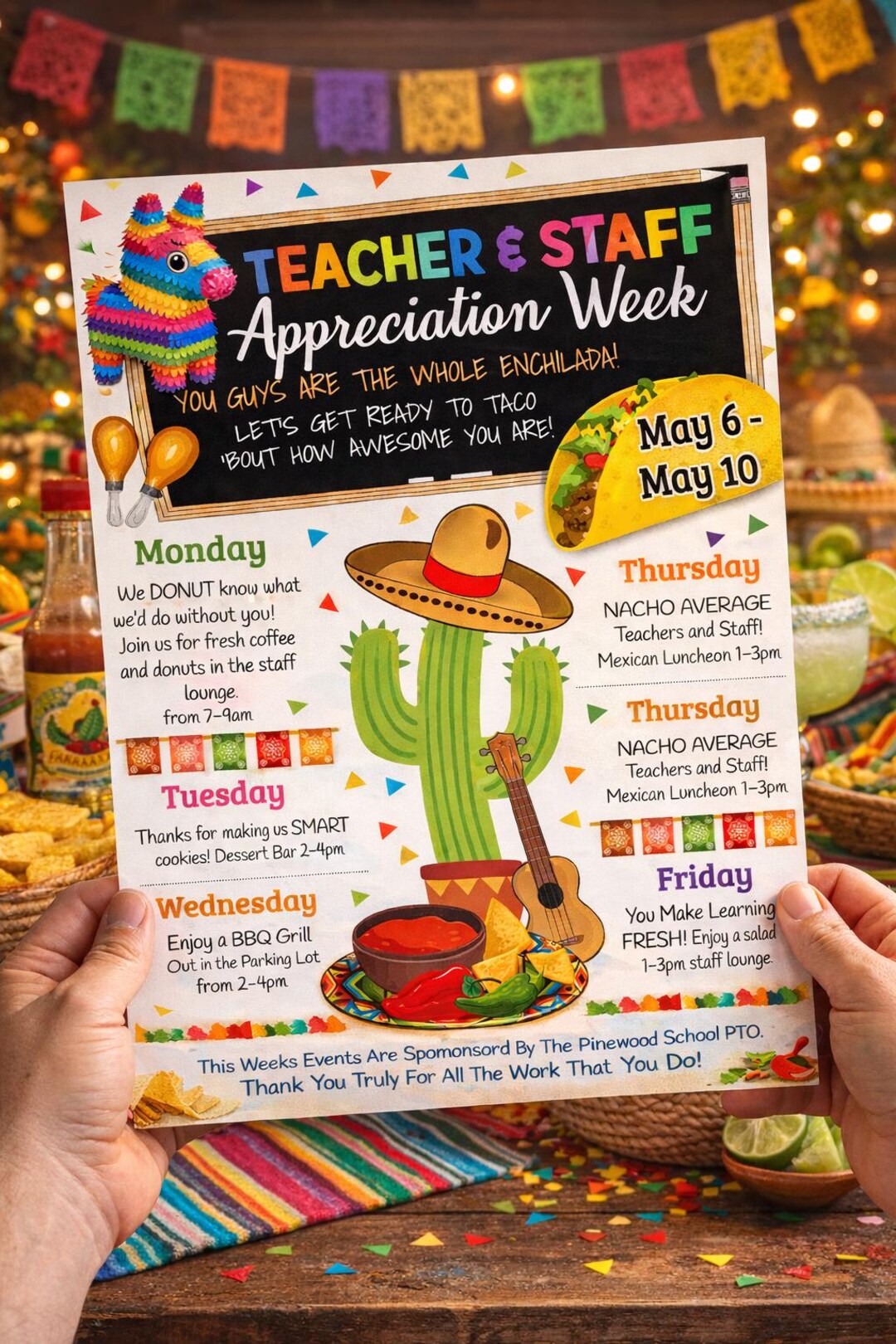 Fiesta Teacher Appreciation Week Itinerary Poster: Editable Nacho ...