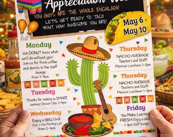 Editable Nacho Average Teacher Appreciation Week Schedule, Taco Nachos ...