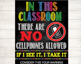 No Cellphones Allowed School Poster, Classroom Decor, Classroom Management INSTANT DOWNLOAD, Classroom Poster, no phones sign, No Phone Zone