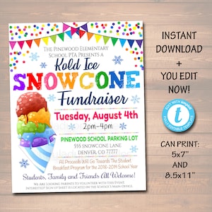 EDITABLE Snowcone Fundraiser Flyer, Printable Appreciation Week, Ice Cream Party Invite, Summer Church Community pta pto, INSTANT DOWNLOAD