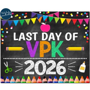 Letrero para el último día de clases de VPK 2026: Pizarra arcoíris (descarga digital)