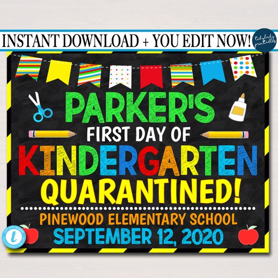 First Day Of Virtual School Sign, Back to School 2020 Chalkboard Poster Quarantine Sign, Any Grade Sign, 1st Day of School Editable Template Il_570xn