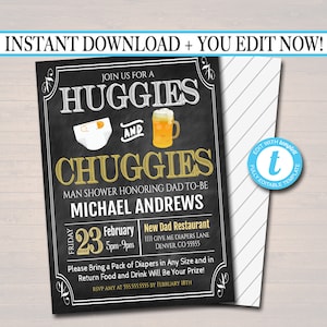 Editable Man Shower Baby Invitation Chalkboard Printable Beer Dudes and Diapers Party Invite Diaper Shower, Baby is Brewing INSTANT DOWNLOAD