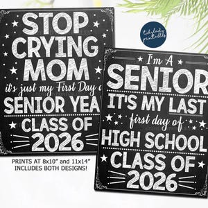 Letrero del primer día del último año de secundaria Letrero del primer día del 12.º grado Letrero de la clase de 2026 Letrero imprimible de regreso a clases para estudiantes de último año Descarga instantánea