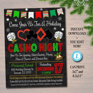BEWERKBARE vakantie Casino nacht Flyer School evenement kaarten uitnodiging voor feest, Kerst kerk Gemeenschap Bingo Poker, pto, pta, INSTANT DOWNLOAD