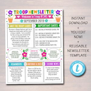 EDITABLE Newsletter Template, INSTANT DOWNLOAD, Teacher Newsletter, Event Newsletter, Parent Communication Form, School, Troop Printable
