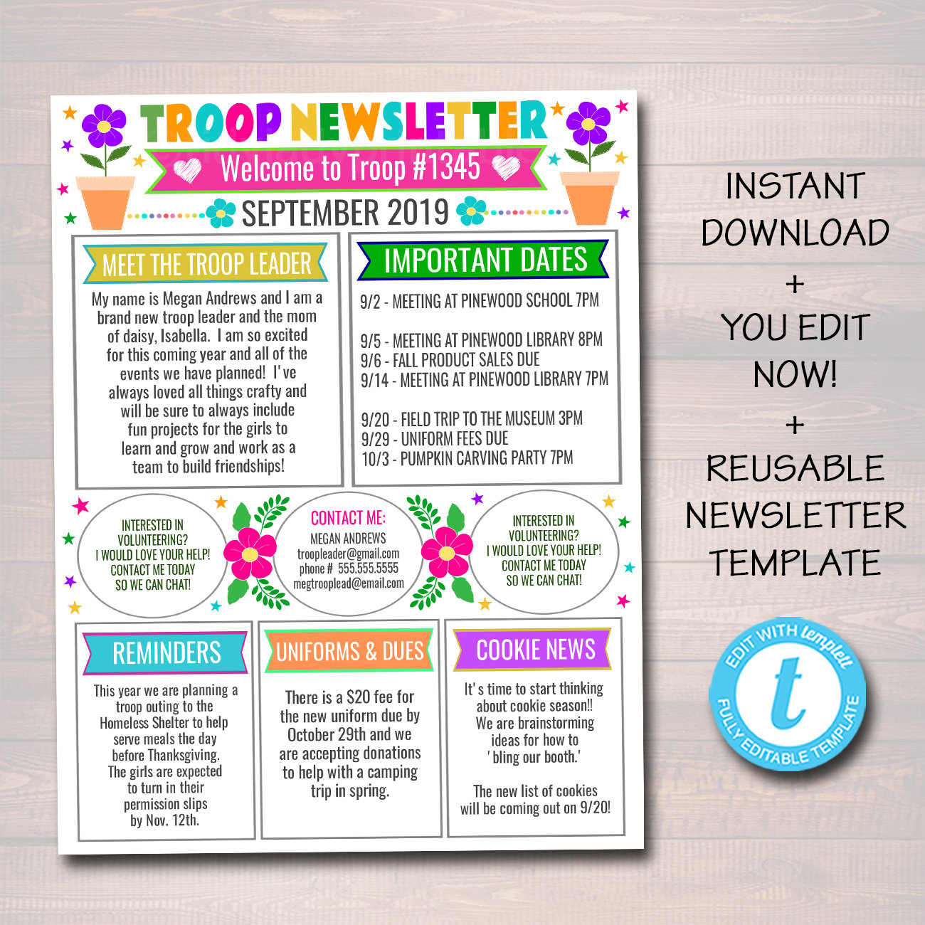 EDITABLE Newsletter Template INSTANT DOWNLOAD Teacher | Etsy