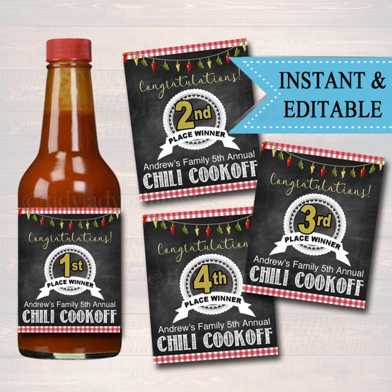 EDITABLE Chili Cookoff Hot Sauce AWARDS Family Picnic Holiday BBQ 