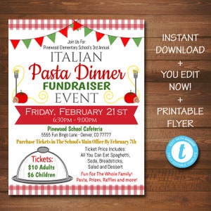 EDITIERBAR Spaghetti Dinner Fundraiser Flyer, pto pta, Kirchengemeinschaft Schule Benefizveranstaltung, italienische Pasta Dinner Benefiz, SOFORTIGER DOWNLOAD