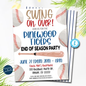 Baseball Team Party Invitation: End of Season, Editable Template (5x7)
