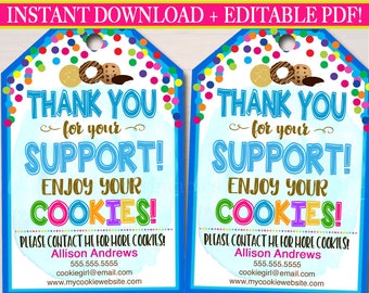Etiquetas de agradecimiento para galletas: imprimibles y editables (descarga instantánea)