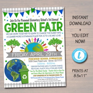 Volantino della Fiera Verde: Evento per la Giornata della Terra, Raccolta fondi per la scuola (modello modificabile)