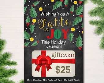 Christmas Coffee Gift Card Holder, Wishing You a Latte Joy Holiday Printable Stocking Stuffer, Teacher Staff Gifts INSTANT DOWNLOAD Editable