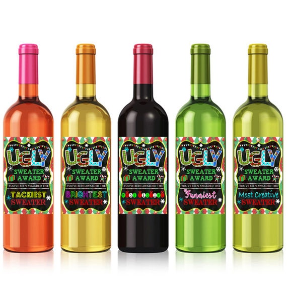 Ugly Sweater Party Wine Labels: Contest Awards (digital Download