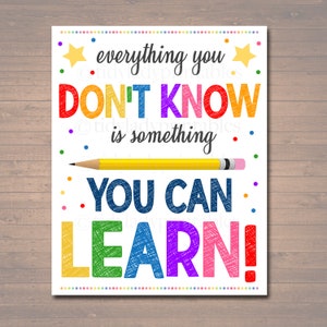 PRINTABLE Everything You Don't Know Can Learn Poster INSTANT DOWNLOAD, Positive Thinking Growth Mindset Teacher Classroom Power of Yet Art