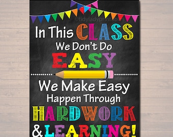 Classroom Motivational Poster: Hard Work & Learning Chalkboard Art (Digital Download)