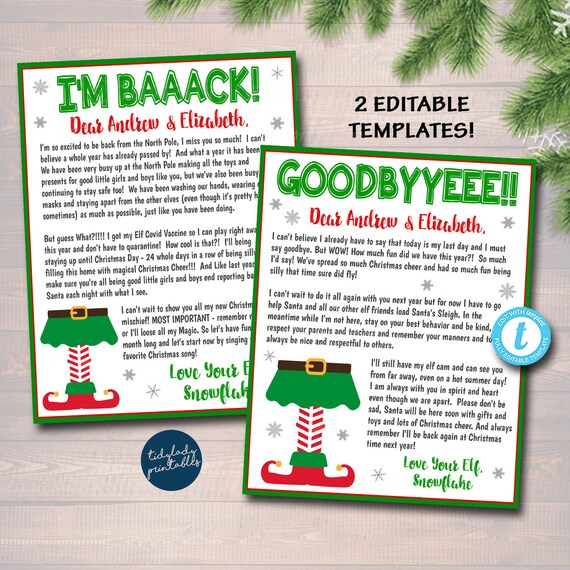 2021 Elf Letters, Hello and Goodbye from the Elf Letters for Kids, Farewell from Elf, I'm back Christmas Letter Printable, EDITABLE TEMPLATE Il_570xn