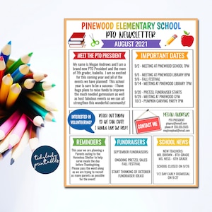 EDITABLE PTO PTA Newsletter Flyer, Printable Handout, School Year Fundraiser Event Volunteer, Meeting Agenda Seasonal Organizer Template