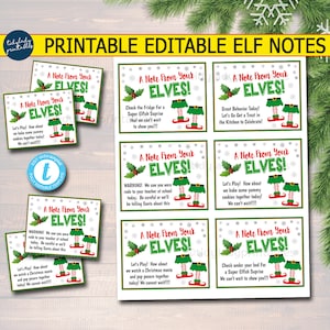 Notas de elfos para impressão, uma nota dos elfos, ideias de adereços de elfos, imprimíveis de Natal, cartões de elfos de férias, etiquetas de presentes de elfos, MODELO EDITÁVEL