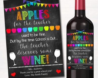 EDITABLE Teacher Gift, End of School Year Wine Label INSTANT DOWNLOAD, Printable Teacher Appreciation, Teacher Wine Label, Gift From Student