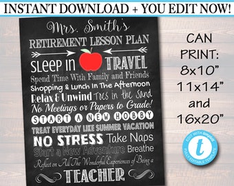EDITABLE Teacher Retirement Gift, Chalkboard Printable Teacher Poster Sign, Retirement Gift, Teacher Lesson Plan, Teacher Appreciation Gifts