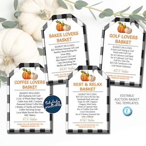 EDITABLE Fall Auction Basket Tags, Fundraiser Digital, Black Tie Gala, Silent Auction Labels Church School Pto Pta Autumn Halloween Event