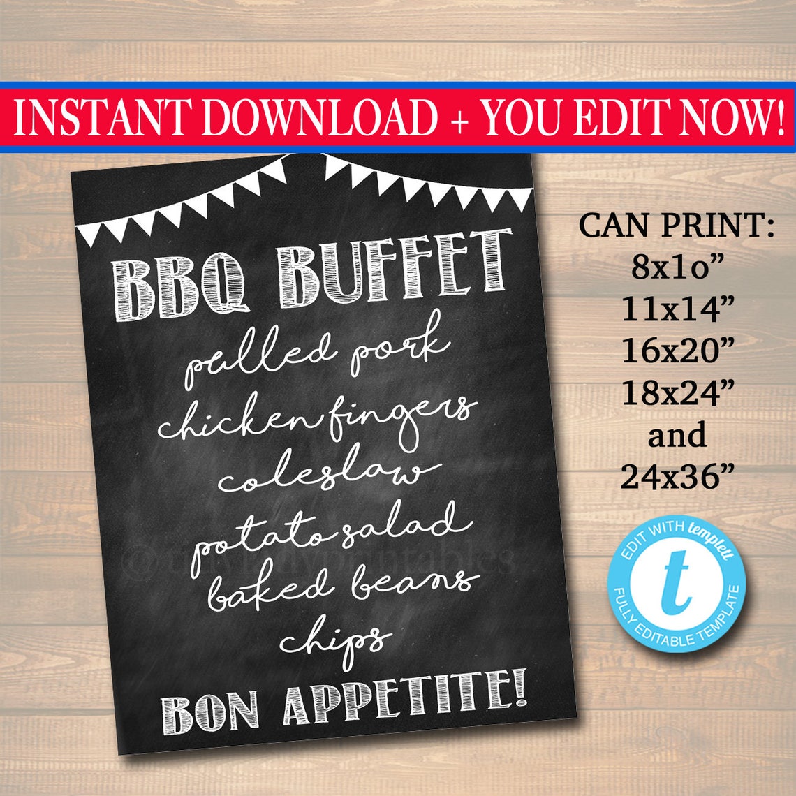 EDITABLE BBQ Menu Sign Chalkboard Sign Party Decor Barbecue Etsy