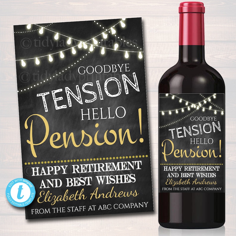 Personalized wine bottle labels for retirement
