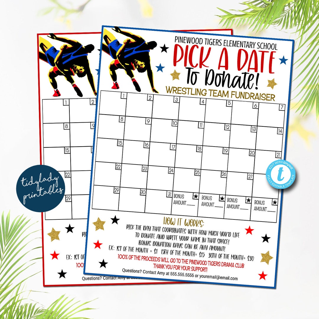 EDITABLE Wrestling Pick a Date to Donate Printable, Wrestling ...