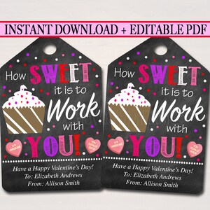 Valentines Day Coworker Favor Tags, Company Staff Appreciation Labels, Printable INSTANT + EDITABLE, Valentine Candy Cookie Treat Gift Tag