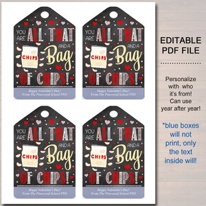 Valentines Chip Tags, Thank You Labels, Printable, INSTANT EDITABLE, Valentine Appreciation Gift, PTA Pto Teacher Staff Nurse Employee image 2